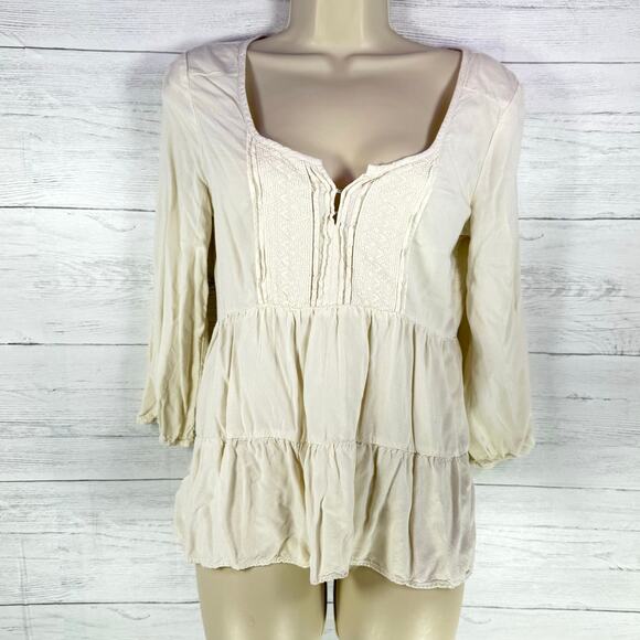 VTG American Eagle Y2k small women cream babydoll blouse peasant cottage coque - Picture 1 of 6